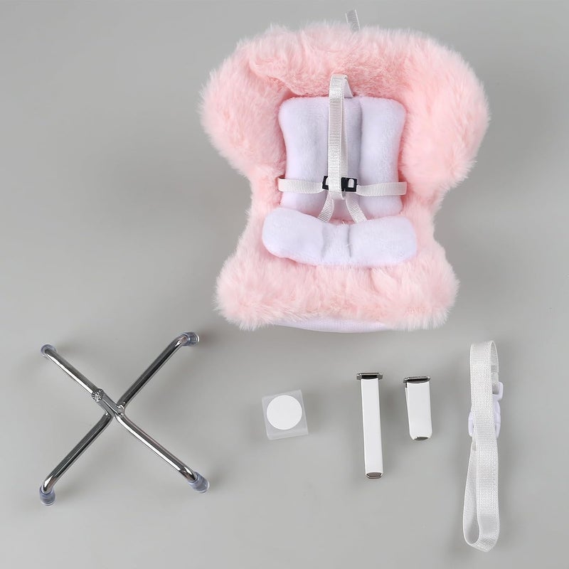 Walant Doll Car Seat Compatible with Labubu, Chair for 10-17cm Dolls - Adjustable Safety Strap, Air Vent Clip & Desktop Stand, Soft Cushion, Cute Car Ornament Gift for Collectors & Fans (Pink) - Image 3